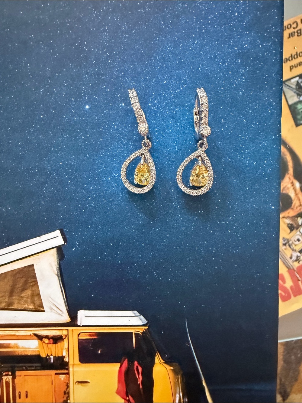 Judith Ripka Canary Yellow and Silver Teardrop Crystal Drop Earrings
